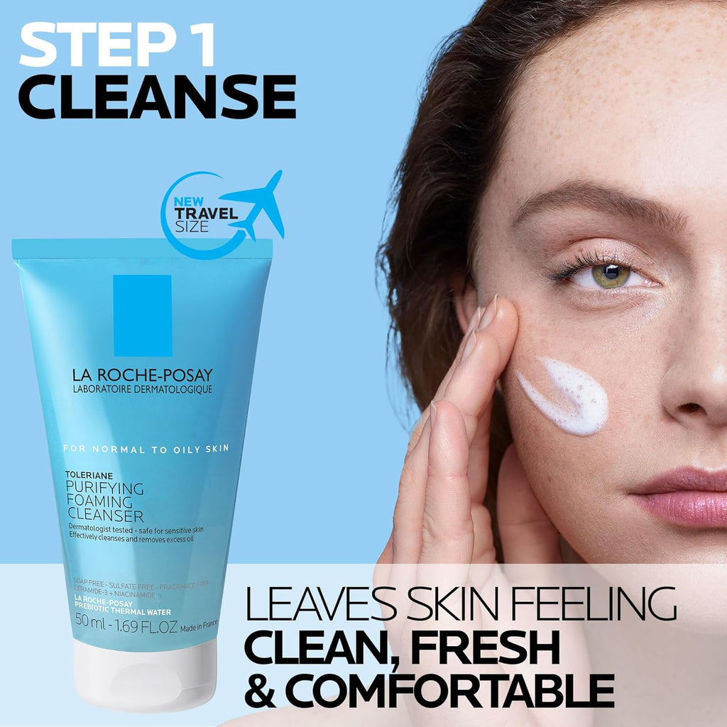 Toleraine Skin Care Set, Double Repair Face Moisturizer 100Ml & Purifying Foaming Facial Cleanser 50Ml, Oil Free Moisturizer & Face Wash for Oily Skin, Formulated with Niacinamide